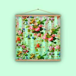 Wall Hanging, Vintage, Antique Wallpaper, France, French Stripes, Chinoiserie, Floral, Flower Garden, Gift For Her, Roses - thumbnail 1