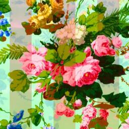 Wall Hanging, Vintage, Antique Wallpaper, France, French Stripes, Chinoiserie, Floral, Flower Garden, Gift For Her, Roses - thumbnail 2