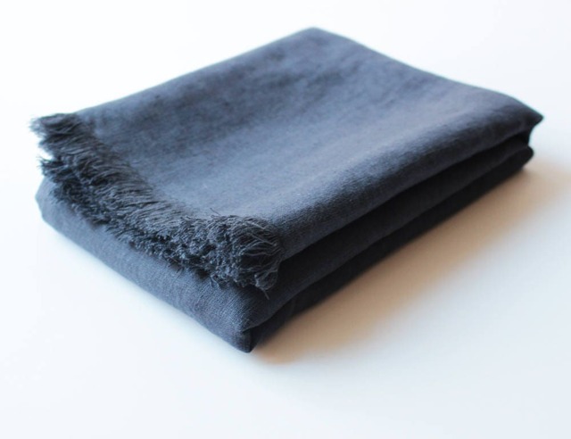 Softened Linen Throw Blanket Charcoal Gray With Fringes - image 1