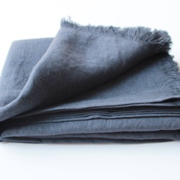 Softened Linen Throw Blanket Charcoal Gray With Fringes - thumbnail 3