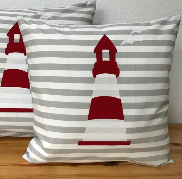 1x Maritime Cushion Cover, Country Style Decorative Lighthouse Gray/White - image 1