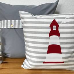 1x Maritime Cushion Cover, Country Style Decorative Lighthouse Gray/White - thumbnail 2