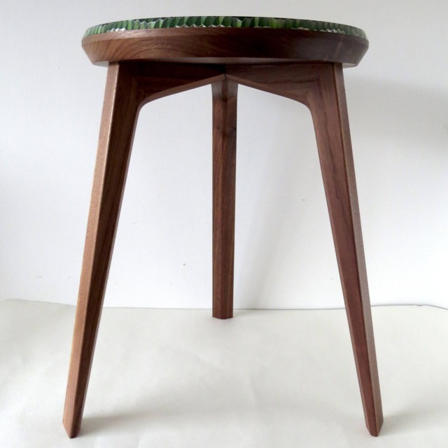 Bespoke Mid-Century Modern Wood American Black Walnut Side Table With Hexagon Honeycomb Green Resin Inlay - image 1