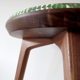 Bespoke Mid-Century Modern Wood American Black Walnut Side Table With Hexagon Honeycomb Green Resin Inlay - thumbnail 2