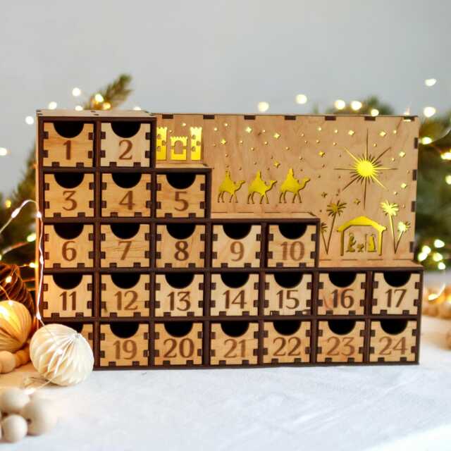 Wooden Advent Calendar With Nativity Scene 2025 - Christmas Decor & Gift For Kids Teens Adult Drawers - image 1