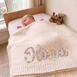 Custom Floral Name Baby Blanket, Gift, Swaddle, Flower Design Cotton Newborn Hospital Gift - thumbnail 3