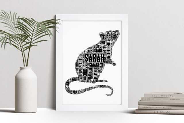 Personalised Rat Word Art Print, Rodent Lover Gift, Custom Wall Framed Picture, Present For Men, Women Nl - image 1