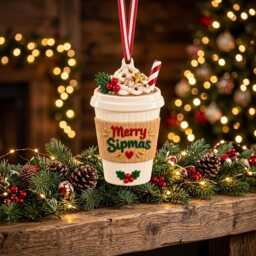 Merry Sipmas Coffee Cup Christmas Ornament 3D, Festive Hot Cocoa Latte Drink Tree Decoration, Unique Holiday Gift For Lover - thumbnail 3