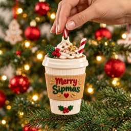 Merry Sipmas Coffee Cup Christmas Ornament 3D, Festive Hot Cocoa Latte Drink Tree Decoration, Unique Holiday Gift For Lover - thumbnail 2