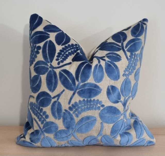 Designers Guild Calaggio Cerulean & Omega Velvet Cushion Cover 45x45 cm - image 1