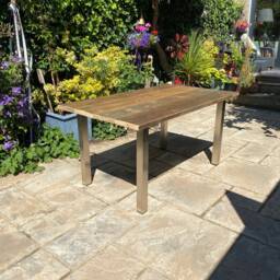 Industrial Exterior Dining Table/Wooden Wood Garden With Aluminium Legs Solid High Quality - thumbnail 3