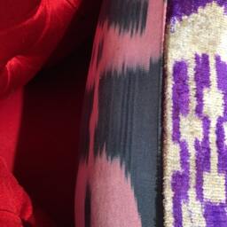 Purple Ikat Velvet Pillow Handwoven Silk Lumbar Cushion - thumbnail 2