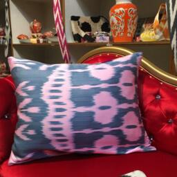 Purple Ikat Velvet Pillow Handwoven Silk Lumbar Cushion - thumbnail 3