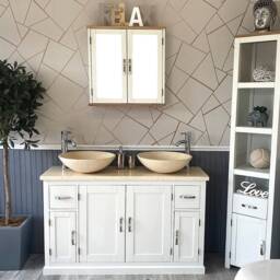 Off White Painted Bathroom Single Vanity Unit 123cm Wide With Cream Marble Top & Basin Set 402Pcm25cmx2 - thumbnail 1