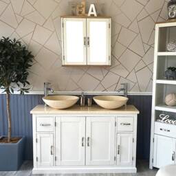 Off White Painted Bathroom Single Vanity Unit 123cm Wide With Cream Marble Top & Basin Set 402Pcm25cmx2 - thumbnail 2