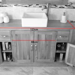Off White Painted Bathroom Single Vanity Unit 123cm Wide With Cream Marble Top & Basin Set 402Pcm25cmx2 - thumbnail 4