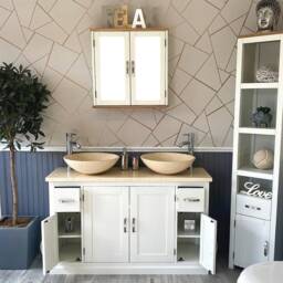 Off White Painted Bathroom Single Vanity Unit 123cm Wide With Cream Marble Top & Basin Set 402Pcm25cmx2 - thumbnail 3
