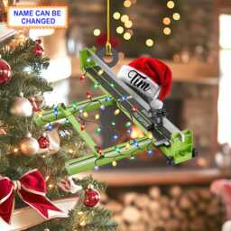 Custom Name Tile Cutter With Santa Hat & Christmas Lights Ornament, Tree Hanging Decor, Flat 2D Ornament