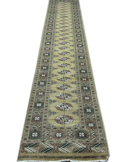 2.6x13 Beige Color Bokhara Rug - Runner Hallway Luxury Long Fine Quality Green Afghan - image 1