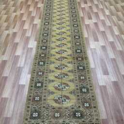 2.6x13 Beige Color Bokhara Rug - Runner Hallway Luxury Long Fine Quality Green Afghan - thumbnail 2