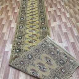 2.6x13 Beige Color Bokhara Rug - Runner Hallway Luxury Long Fine Quality Green Afghan - thumbnail 4