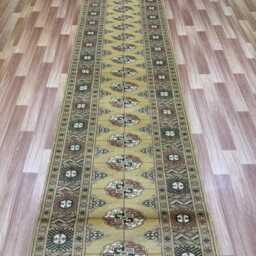 2.6x13 Beige Color Bokhara Rug - Runner Hallway Luxury Long Fine Quality Green Afghan - thumbnail 3