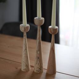 Rustic Wooden Candlestick Set Scandinavian Home Decor - thumbnail 3