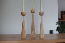 Rustic Wooden Candlestick Set Scandinavian Home Decor - thumbnail 1