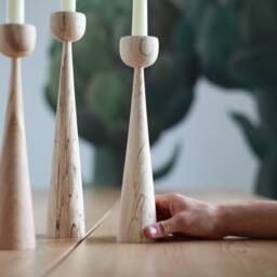 Rustic Wooden Candlestick Set Scandinavian Home Decor - thumbnail 2