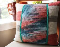 Crochet Throw Pillow/Cotton/Pattern, Green, Coral, Turquoise, Cream/16x16, Decorative Accent Pillow - thumbnail 1