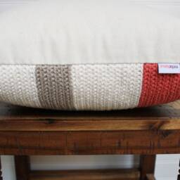 Crochet Throw Pillow/Cotton/Pattern, Green, Coral, Turquoise, Cream/16x16, Decorative Accent Pillow - thumbnail 3