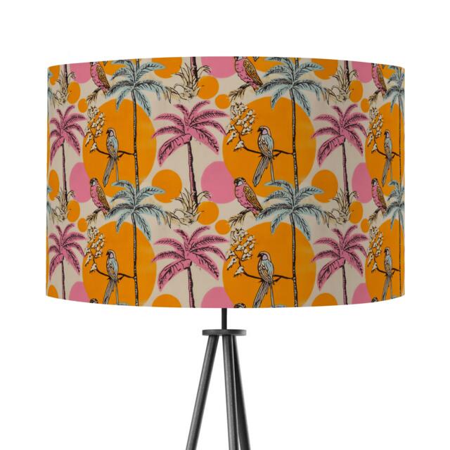 Lampshade Orange Pink Tiki Hula Print Velvet - Hawaii Tropical- Drum Lamp Shade 25cm 30cm 35cm 40cm 45cm Table Lamp, Ceiling Pendant - image 1