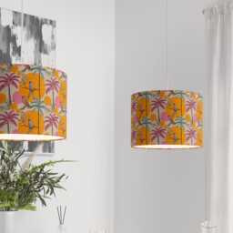Lampshade Orange Pink Tiki Hula Print Velvet - Hawaii Tropical- Drum Lamp Shade 25cm 30cm 35cm 40cm 45cm Table Lamp, Ceiling Pendant - thumbnail 3
