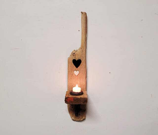 Dorset Driftwood Black & White Glazed Ceramic Heart Night Light Candle Holder Sconce - image 1