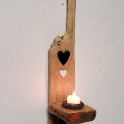 Dorset Driftwood Black & White Glazed Ceramic Heart Night Light Candle Holder Sconce - thumbnail 3