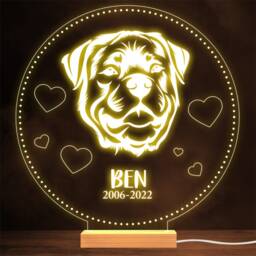 Rottweiler Dog Memorial Pet Loss Personalised Gift Warm Lamp Night Light