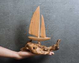 Handmade Wooden Sailboat Sculpture 8 - thumbnail 1