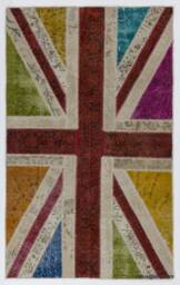 Union Jack Patchwork Rug Vintage Turkish Rug, British Flag Design