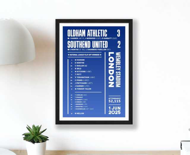 Oldham Athletic Vs Southend United Poster Print - Wembley Stadium Football National League Play-Off Winners - image 1