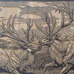 Sparring Elk Wall Art - Nature Inspired Engraved Wood Lithograph Illustration, Large Painting, Alaska Wildlife Camp Print - thumbnail 2