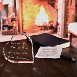 Hand Engraved Crystal Heart Ornament Personalised Handwriting Keepsake - thumbnail 3