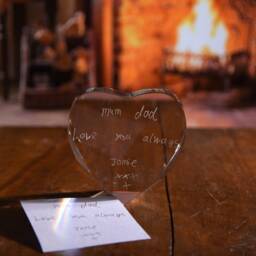 Hand Engraved Crystal Heart Ornament Personalised Handwriting Keepsake