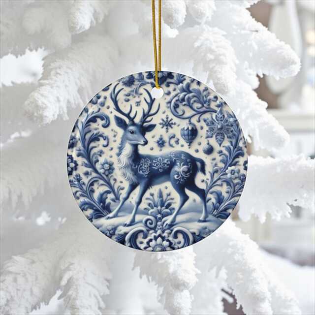 Deer, Delft Blue Ceramic, Xmas Ornaments, Holiday Decor, Tree Deer Decor, Blue, Ceramic Ornament, Reindeer, Blue - image 1