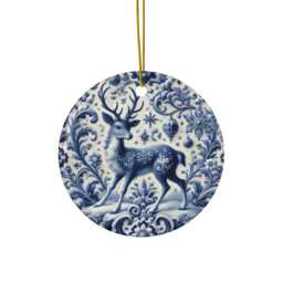Deer, Delft Blue Ceramic, Xmas Ornaments, Holiday Decor, Tree Deer Decor, Blue, Ceramic Ornament, Reindeer, Blue - thumbnail 3