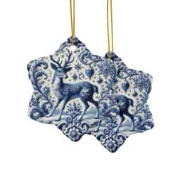 Deer, Delft Blue Ceramic, Xmas Ornaments, Holiday Decor, Tree Deer Decor, Blue, Ceramic Ornament, Reindeer, Blue - thumbnail 4