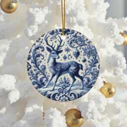 Deer, Delft Blue Ceramic, Xmas Ornaments, Holiday Decor, Tree Deer Decor, Blue, Ceramic Ornament, Reindeer, Blue - thumbnail 2