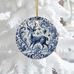 Deer, Delft Blue Ceramic, Xmas Ornaments, Holiday Decor, Tree Deer Decor, Blue, Ceramic Ornament, Reindeer, Blue - thumbnail 1