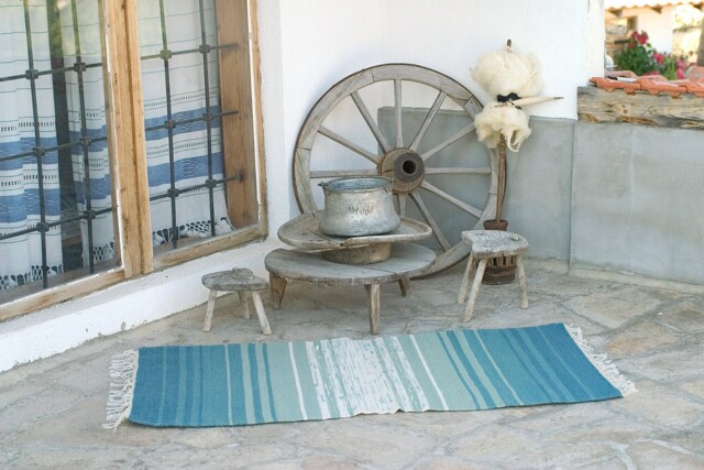 Handwoven Wool Rug Blue Ombre Striped Design - image 1