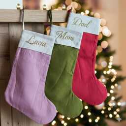 Custom Christmas Linen Stocking With Cuff, Handmade Personalized Stocking, Embroidered Family Name Modern Gift