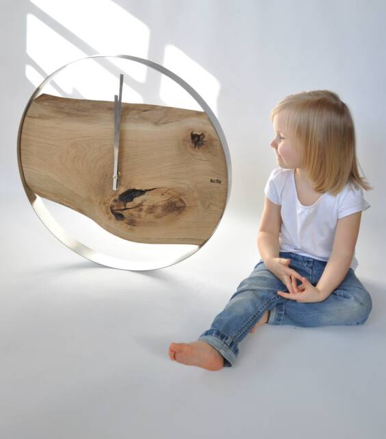 Loft Clock - Oak in A Steel Wall Hoop, Large Wooden 55 cm - image 1